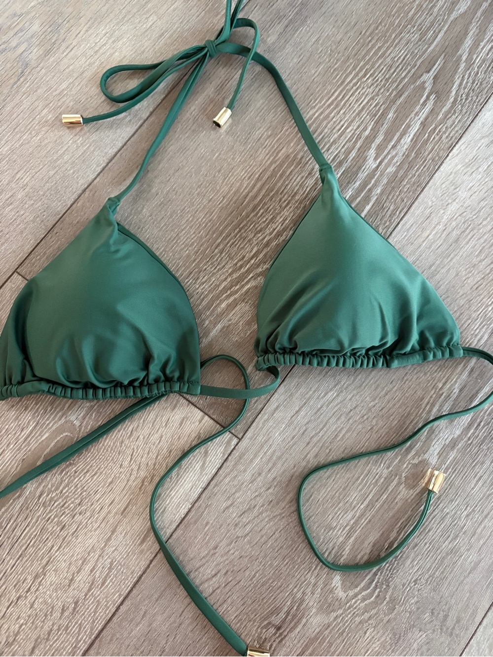 Quince String Green Triangle Bikini Top M - NWOT